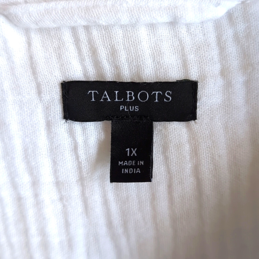 Talbots White 100% Cotton Gauze Long Sleeved Button Up Top Women's Size 1X - Picture 4 of 11